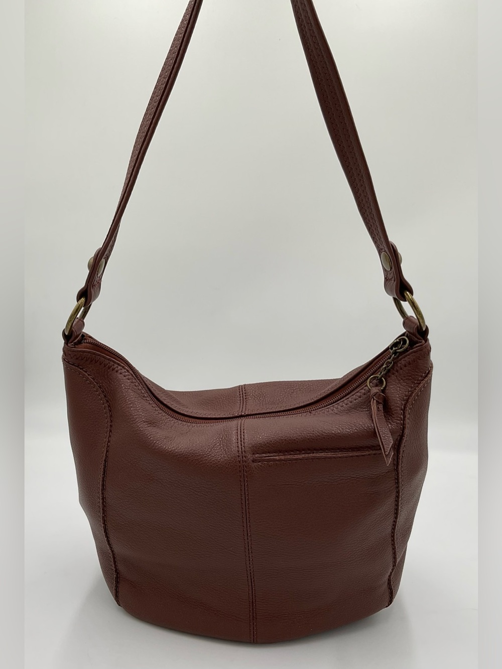 The Sak Rich Brown Pebbled Leather Hobo Bag with Top Stitching Detail - Picture 2 of 14